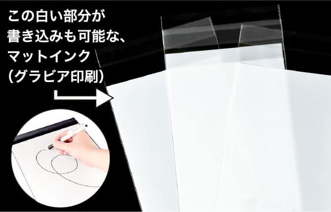 この白い部分が書き込みも可能な、マットインク(グラビア印刷)