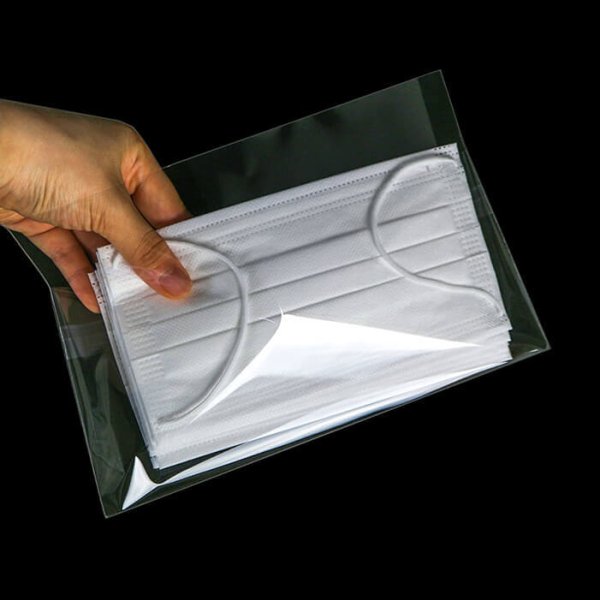 画像4: マスク保管用OPP袋 (マスクケース) 本体側開閉自在テープ付 ワイド 225x105+40 ヨコ長 (袋のみ。マスクは含まず) 厚口#40 (4)