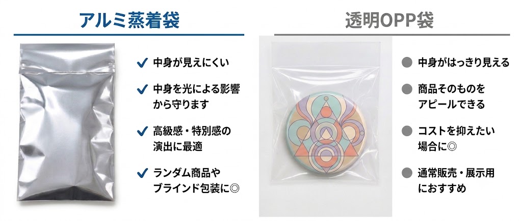 アルミ蒸着袋と透明OPP袋の比較画像