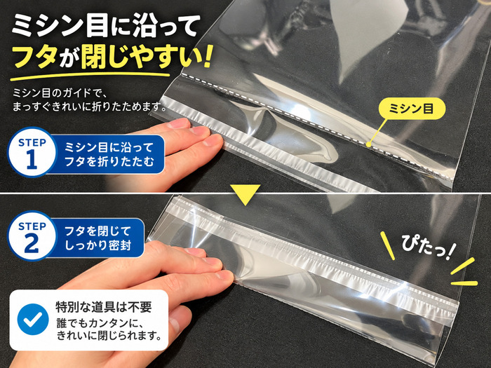 ミシン目に沿ってフタが閉じやすい！