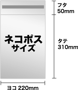 ネコポスサイズ：ヨコ220mm タテ310mm フタ50mm