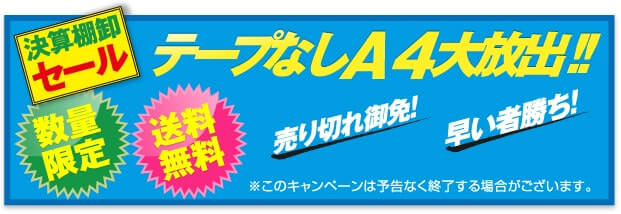 決算棚卸セール テープなしA4大放出 数量限定 送料無料 売り切れ御免！ 早い者勝ち！ ※このキャンペーンは予告なく終了する場合がございます。