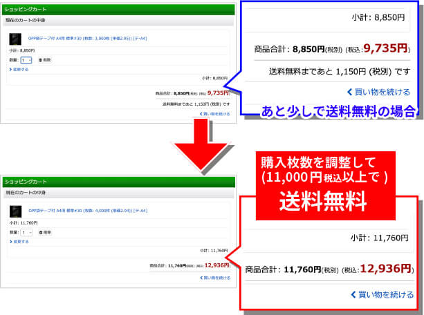 数量を調整して送料無料にする方法