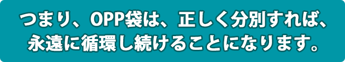 つまり、OPP袋は、正しく分別すれば、永遠に循環し続けることになります。