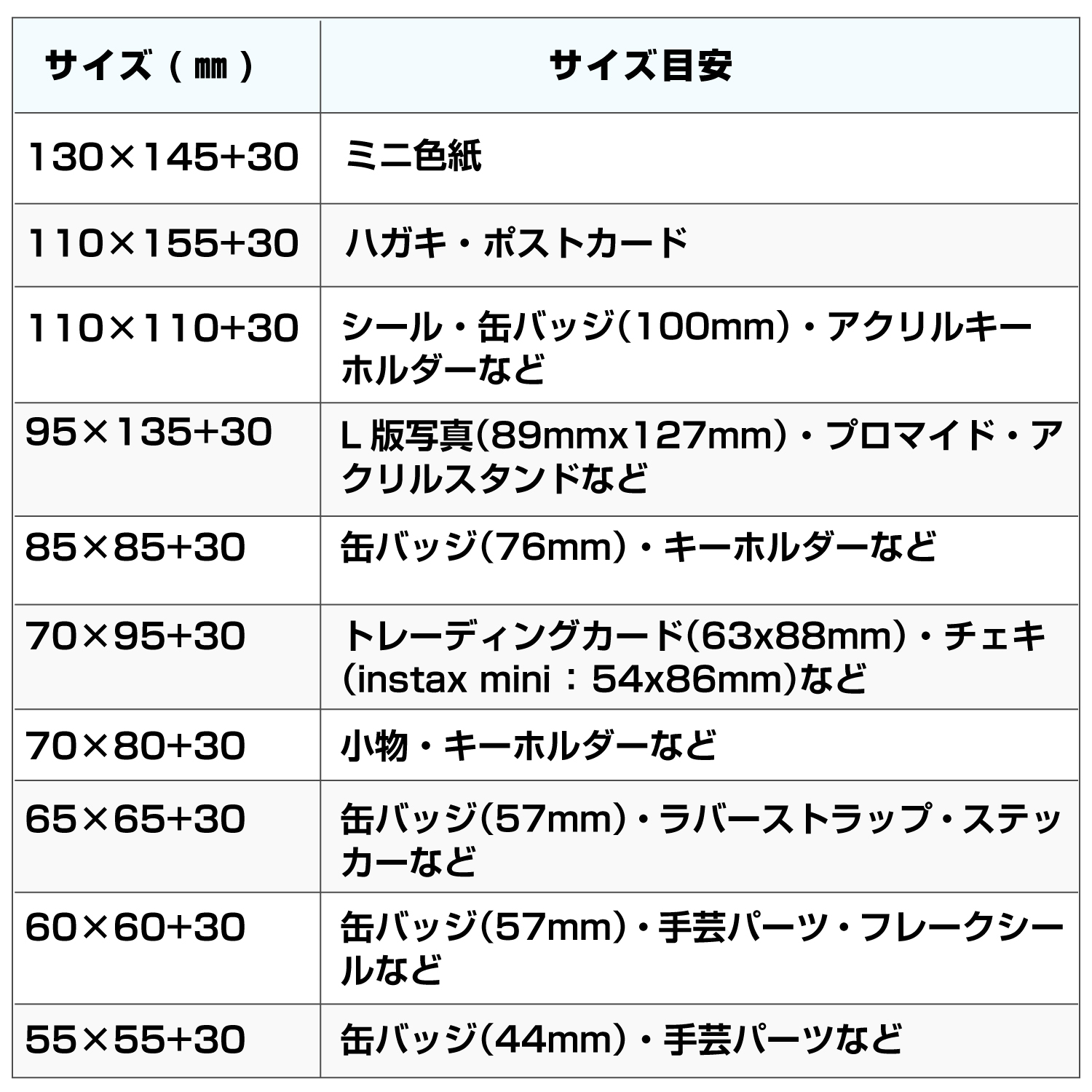 サイズ表